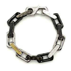 LOUIS VUITTON Black and Silver Monogram Charm Bracelet